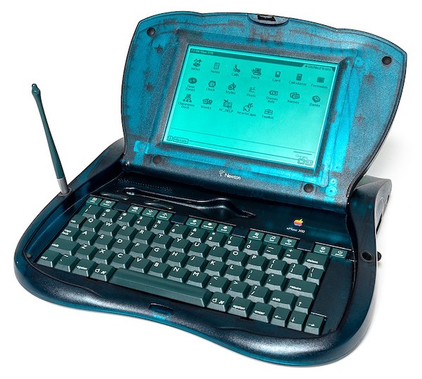 A translucent green laptop with monochrome screen.